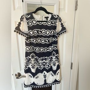 Jcrew Navy and White Ornate Lace Short Sleeve Shift Dress